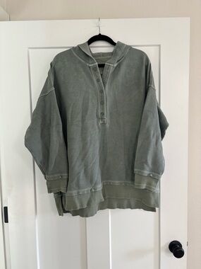 aerie Olive Green Waffle Knit Hooded Top